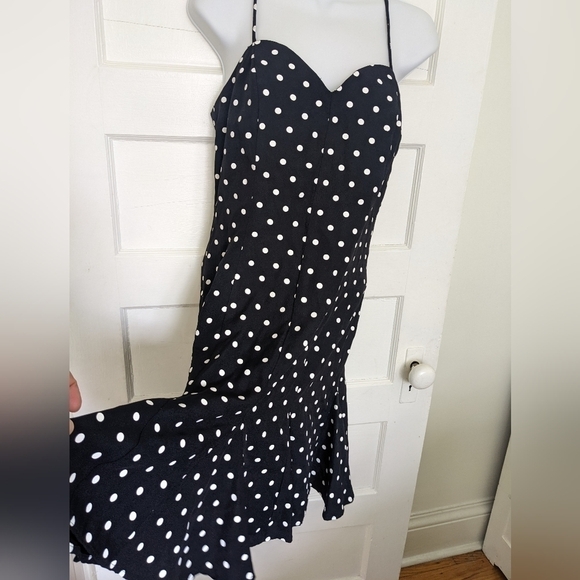 Roberta VINTAGE FLARED HEM COCKTAIL POLKA DOT STRAPPY DRESS SIZE 9/10 - Picture 3 of 16